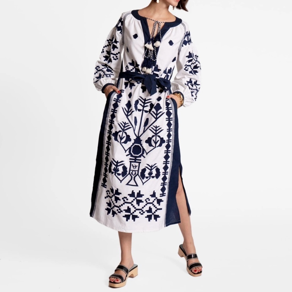 NWT FRANCES VALENTINE STEPHANIE EMBROIDERED KAFTAN DRESS‎ SZ XS